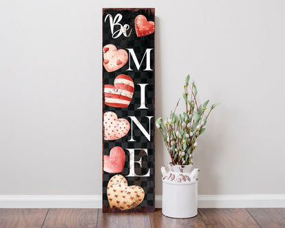36" Black White And Pink Solid Wood Be Mine Valentine's Day Porch Sign HomeRoots