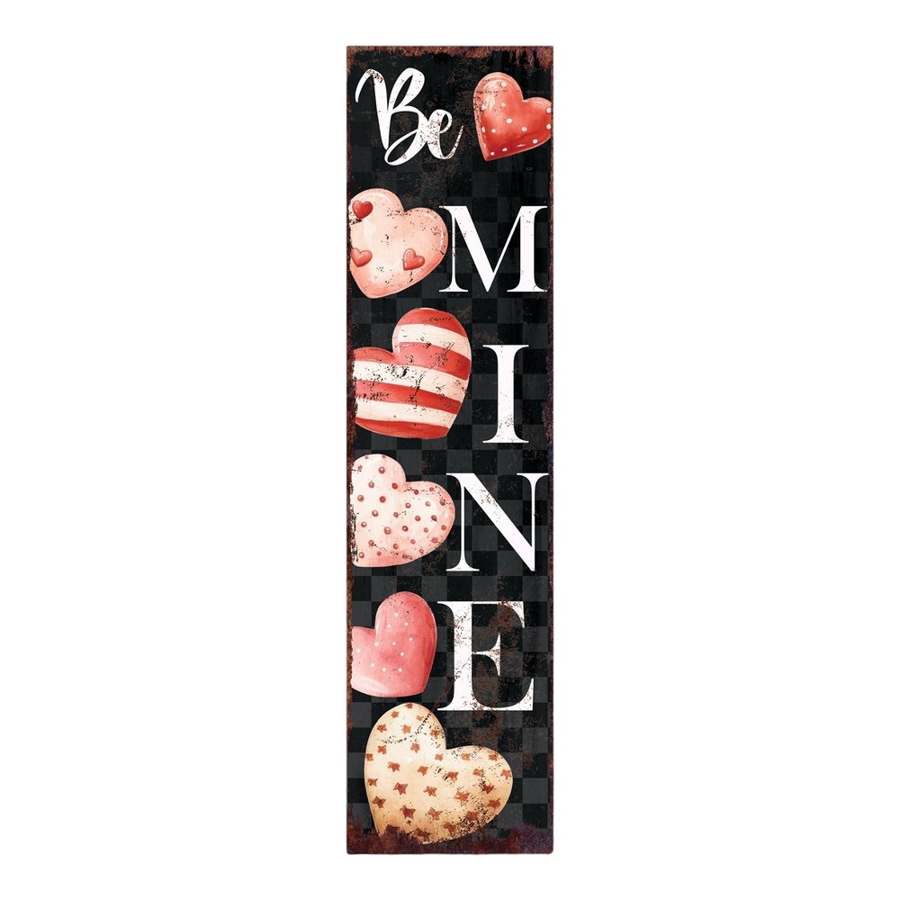 36" Black White And Pink Solid Wood Be Mine Valentine's Day Porch Sign HomeRoots