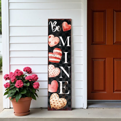 36" Black White And Pink Solid Wood Be Mine Valentine's Day Porch Sign HomeRoots