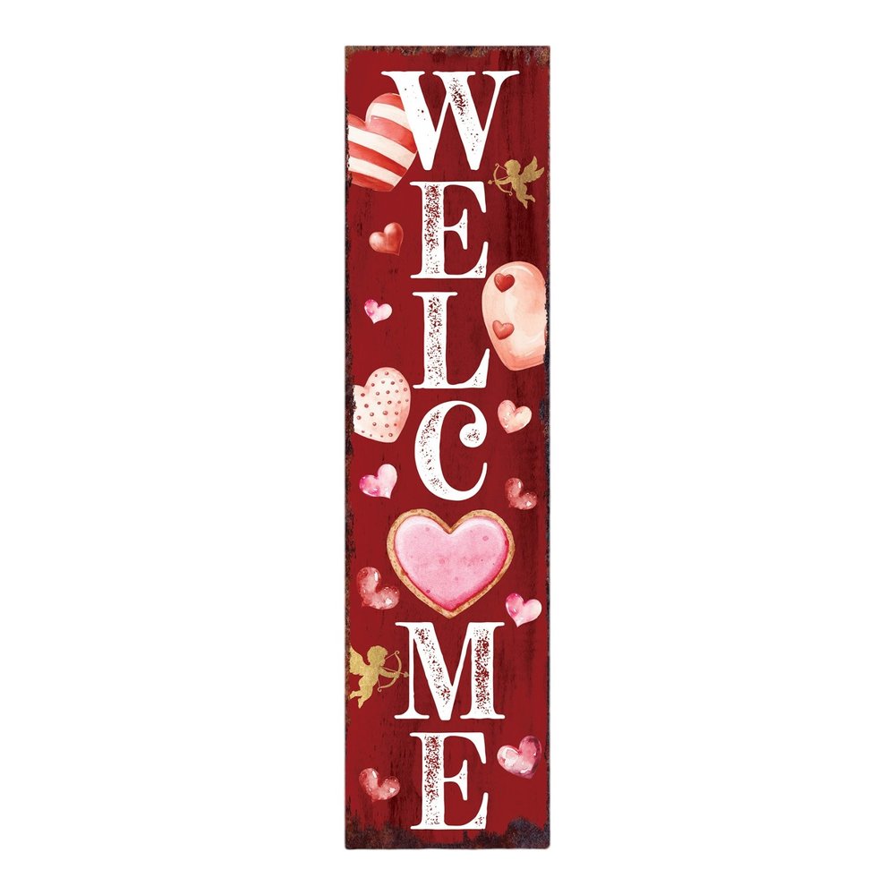 36" Pink Red And White Solid Wood Welcome Valentine's Day Porch Sign HomeRoots