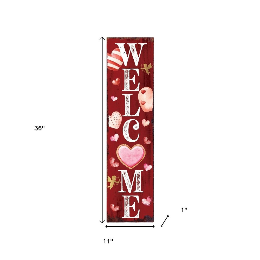 36" Pink Red And White Solid Wood Welcome Valentine's Day Porch Sign HomeRoots