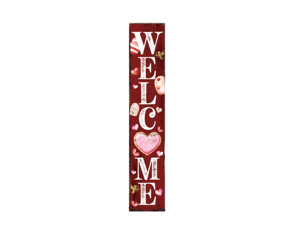 48" Red And White Solid Wood Valentine's Day Heart Welcome Porch Sign HomeRoots