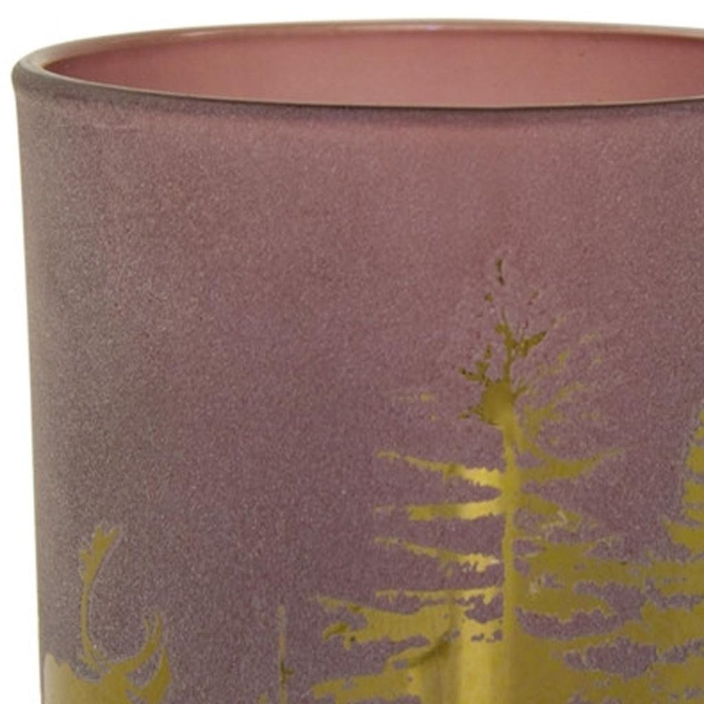 Set of Three Red And Gold Distressed Abstract Glass Tabletop Votive Candle Holders HomeRoots