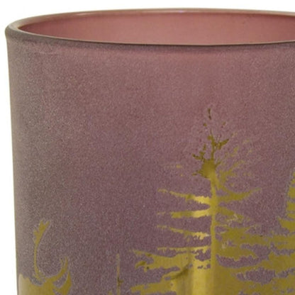 Set of Three Red And Gold Distressed Abstract Glass Tabletop Votive Candle Holders HomeRoots