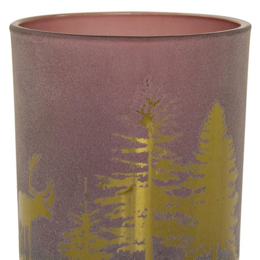 Set of Three Red And Gold Distressed Abstract Glass Tabletop Votive Candle Holders HomeRoots