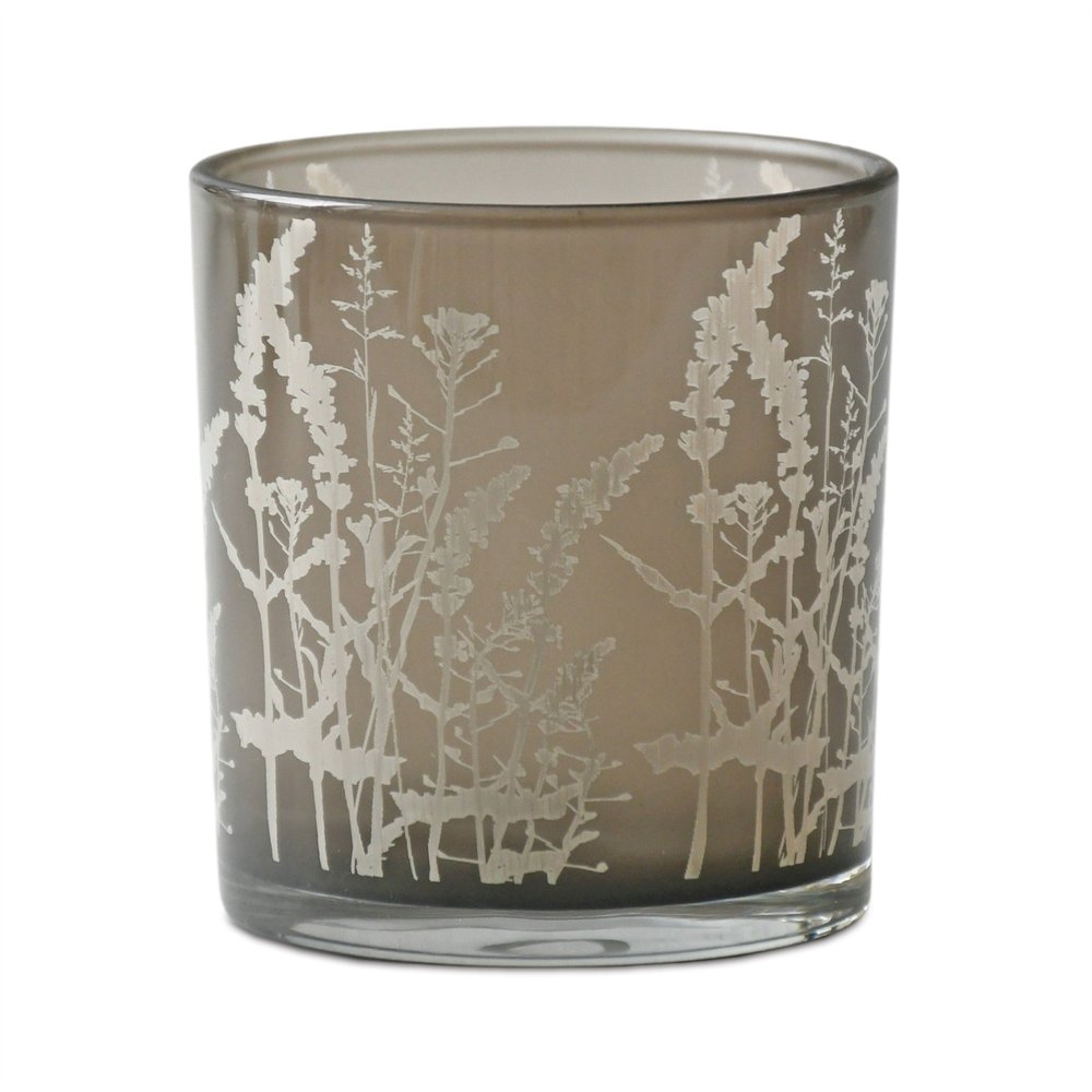Set of Three Gray Distressed Floral Glass Tabletop Votive Candle Holders HomeRoots