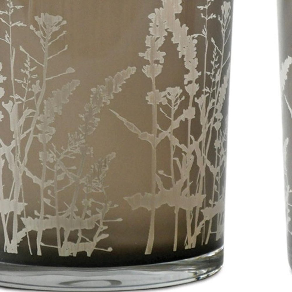 Set of Three Gray Distressed Floral Glass Tabletop Votive Candle Holders HomeRoots