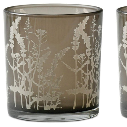 Set of Three Gray Distressed Floral Glass Tabletop Votive Candle Holders HomeRoots