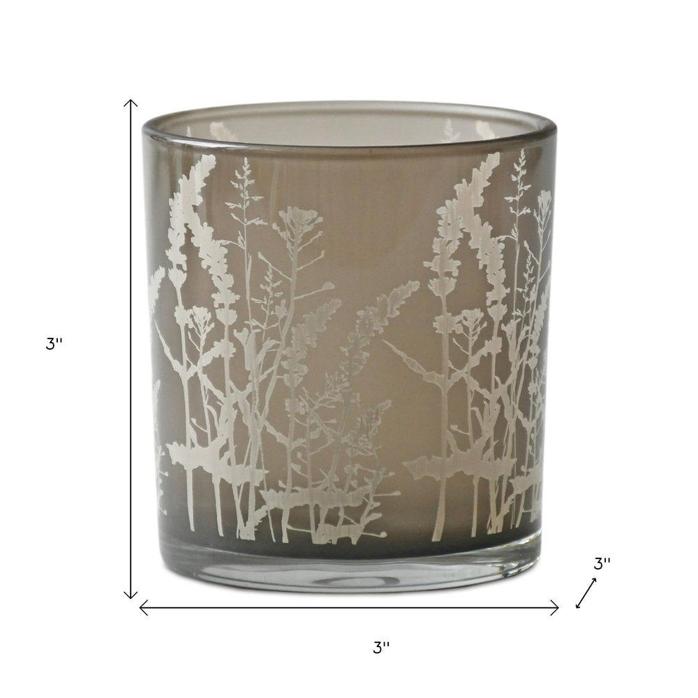 Set of Three Gray Distressed Floral Glass Tabletop Votive Candle Holders HomeRoots