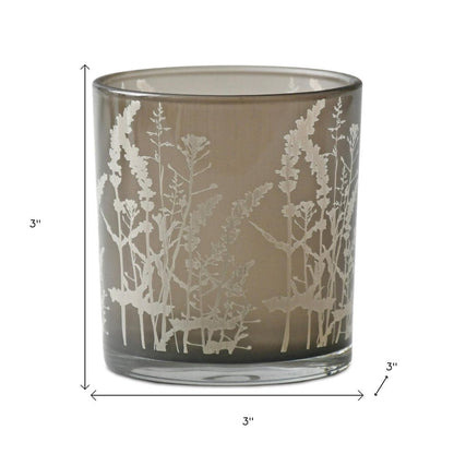 Set of Three Gray Distressed Floral Glass Tabletop Votive Candle Holders HomeRoots