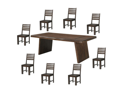 Nine Piece Brown Solid Wood Dining Set with Eight Chairs HomeRoots
