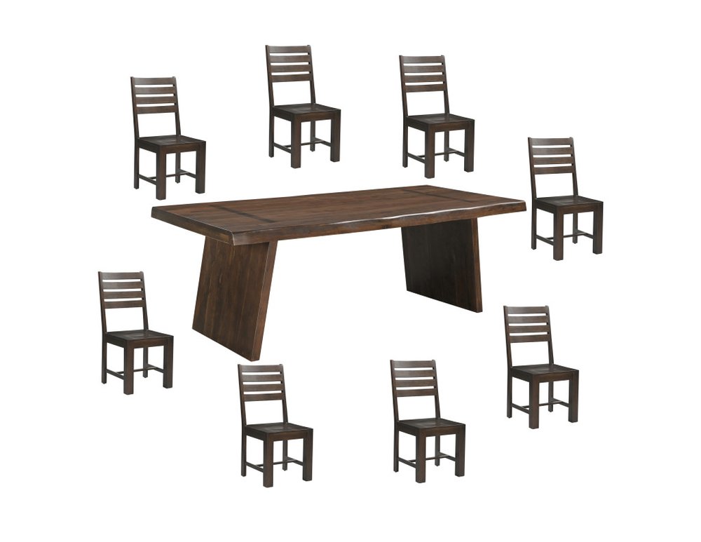 Nine Piece Brown Solid Wood Dining Set with Eight Chairs HomeRoots
