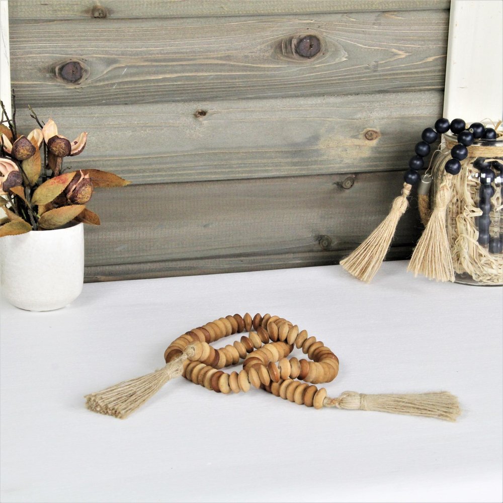 36" Brown Rope And Wood Hand Painted Decorative Tassel HomeRoots