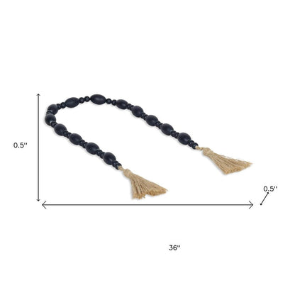 36" Dark Blue Wood Hand Painted Decorative Tassel HomeRoots