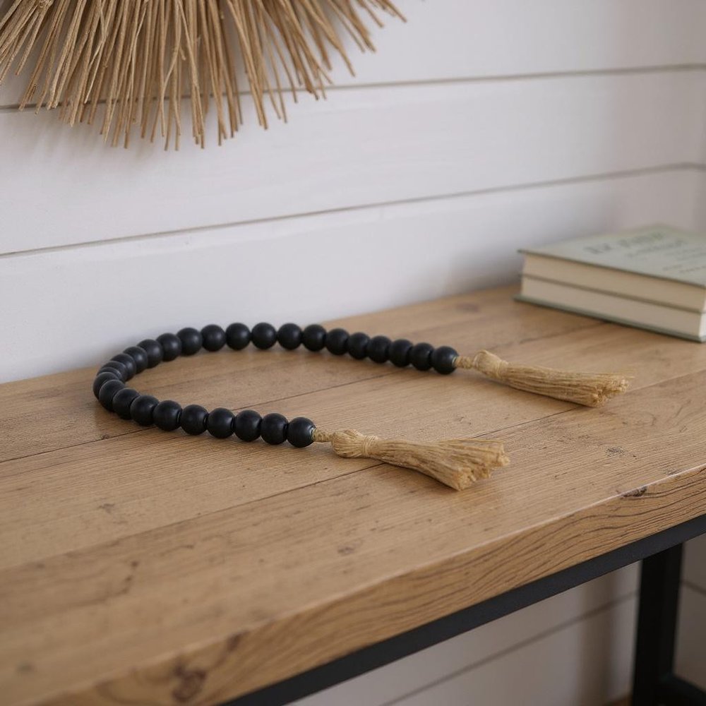 24" Dark Blue Wood Hand Painted Decorative Tassel HomeRoots