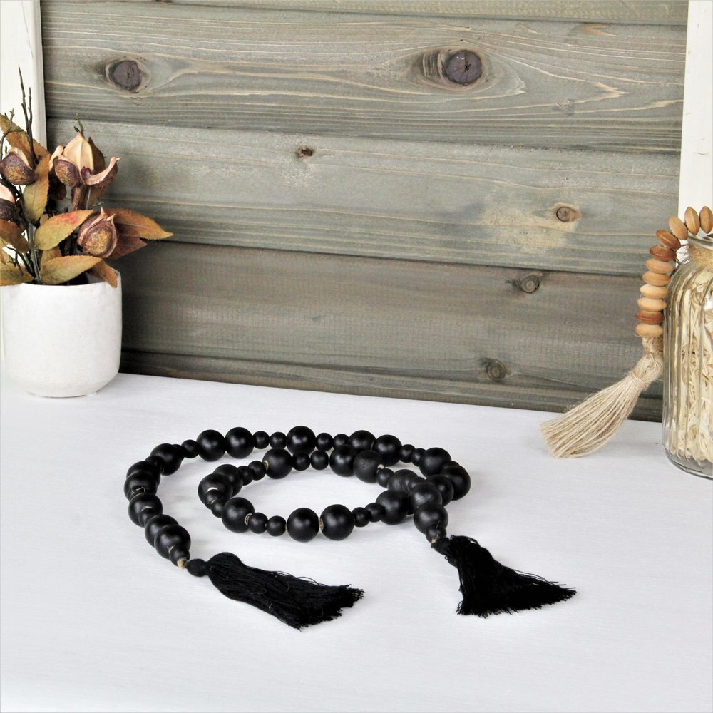 42" Black Wood Hand Painted Decorative Tassel HomeRoots