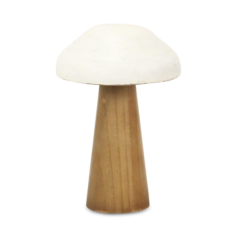 9" Brown And White Wood Hand Painted Mushroom Tabletop Sculpture HomeRoots