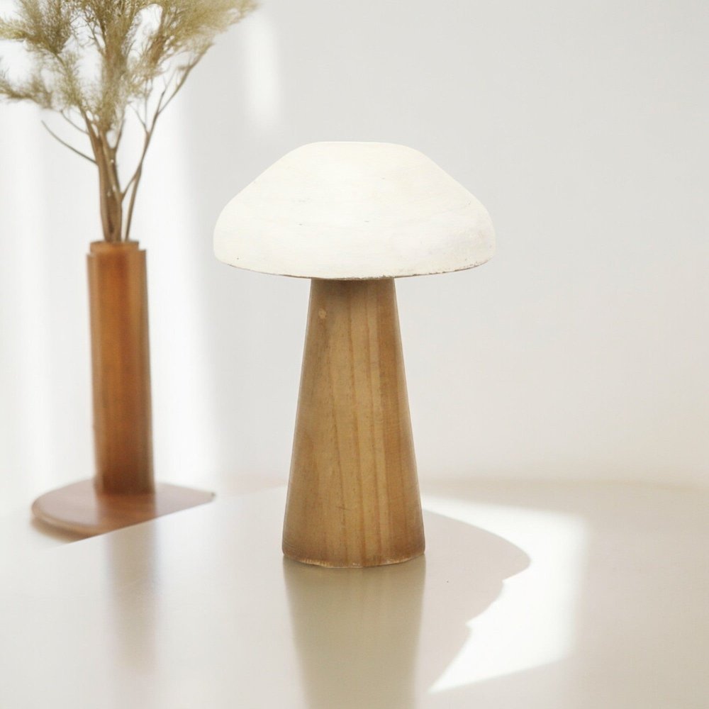 9" Brown And White Wood Hand Painted Mushroom Tabletop Sculpture HomeRoots