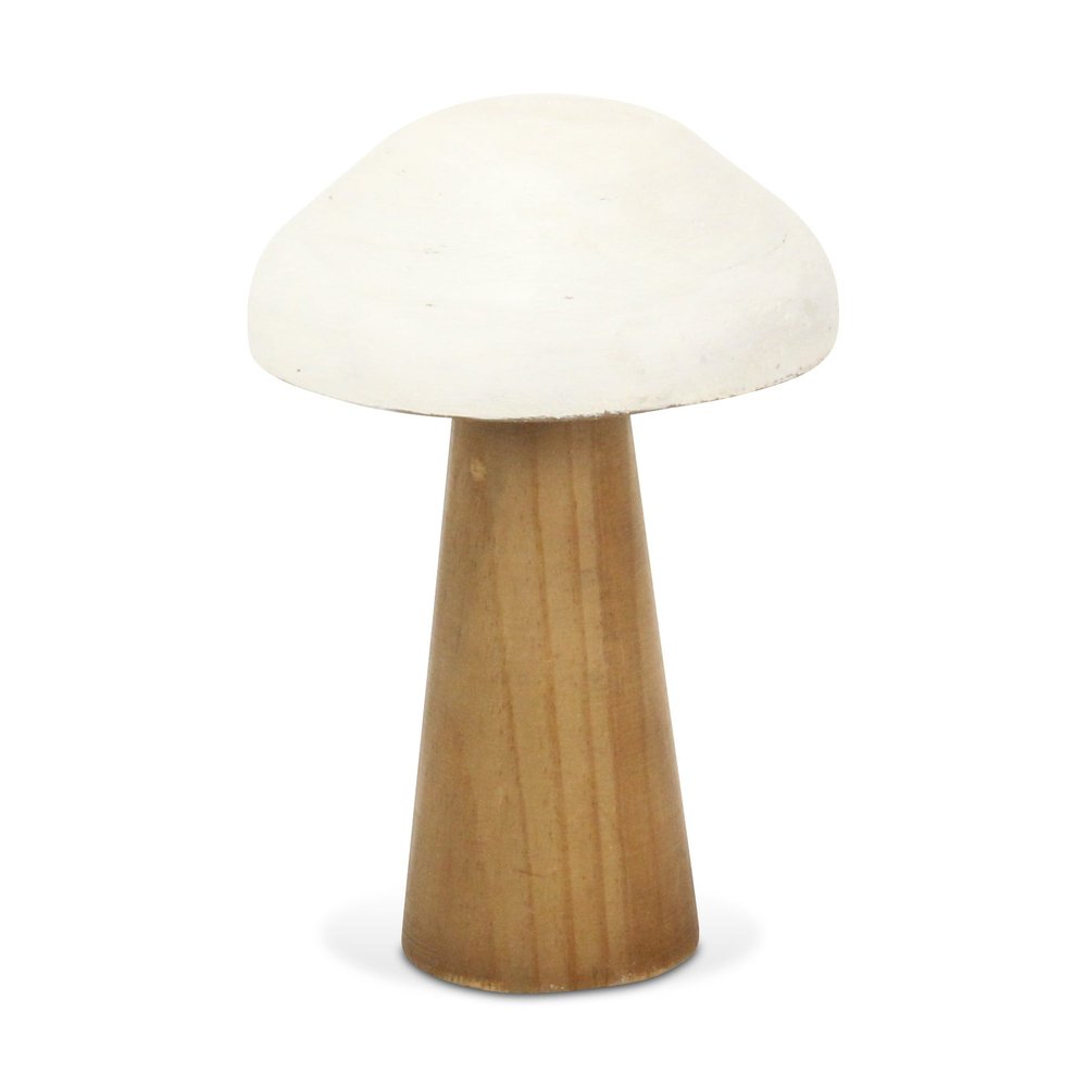 9" Brown And White Wood Hand Painted Mushroom Tabletop Sculpture HomeRoots