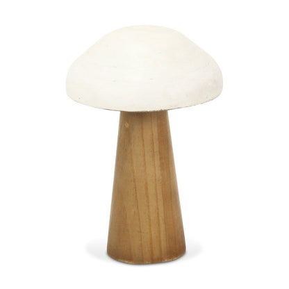 9" Brown And White Wood Hand Painted Mushroom Tabletop Sculpture HomeRoots