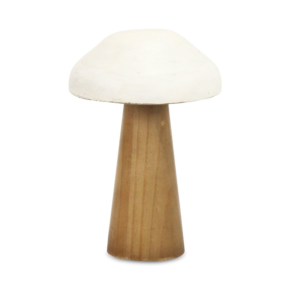 9" Brown And White Wood Hand Painted Mushroom Tabletop Sculpture HomeRoots