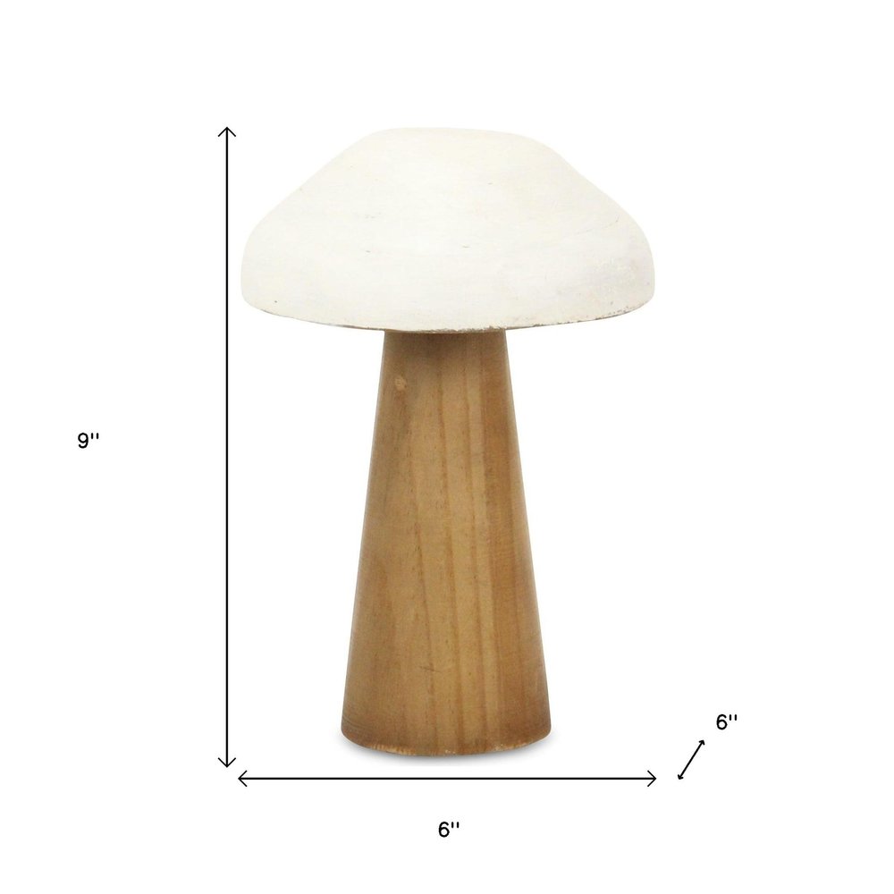 9" Brown And White Wood Hand Painted Mushroom Tabletop Sculpture HomeRoots