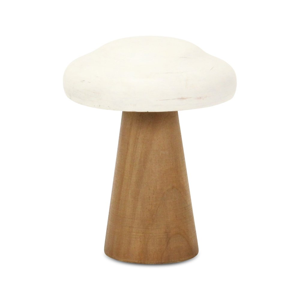7" Brown And White Wood Hand Painted Mushroom Tabletop Sculpture HomeRoots