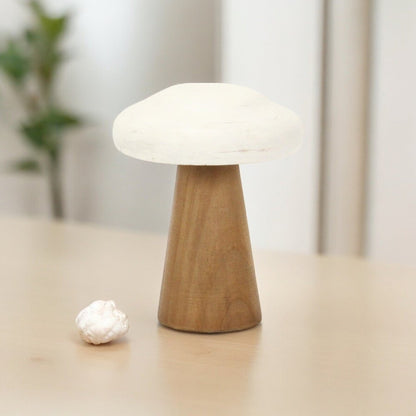 7" Brown And White Wood Hand Painted Mushroom Tabletop Sculpture HomeRoots