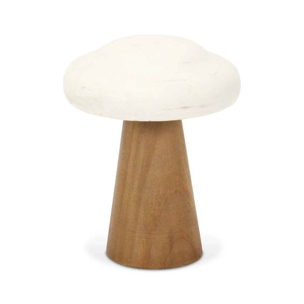 7" Brown And White Wood Hand Painted Mushroom Tabletop Sculpture HomeRoots
