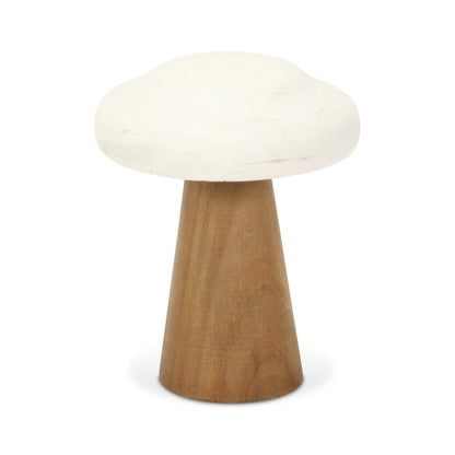 7" Brown And White Wood Hand Painted Mushroom Tabletop Sculpture HomeRoots