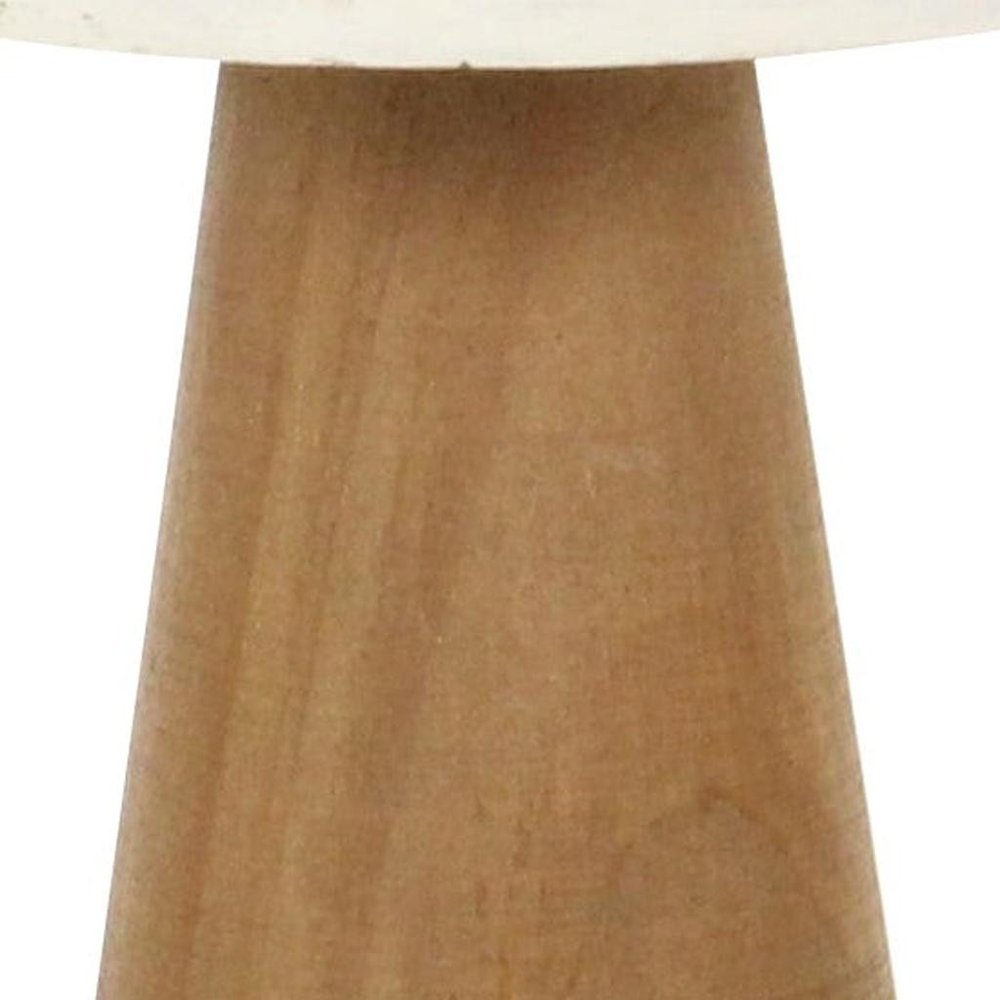 7" Brown And White Wood Hand Painted Mushroom Tabletop Sculpture HomeRoots