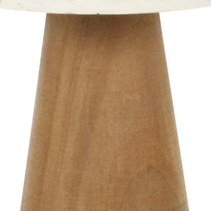 7" Brown And White Wood Hand Painted Mushroom Tabletop Sculpture HomeRoots