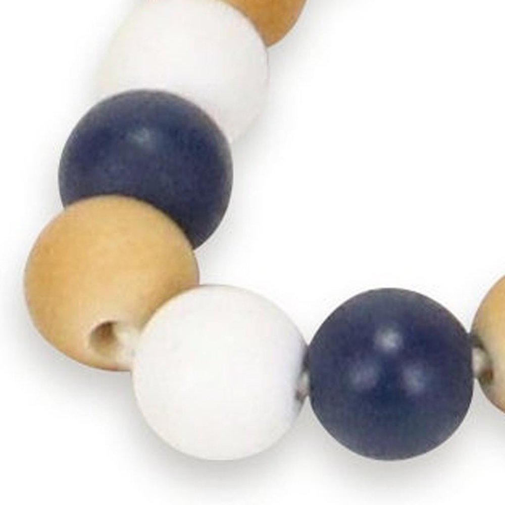 36" Blue Natural And White Wood Hand Painted Decorative Tassel HomeRoots