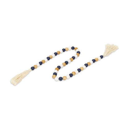 36" Blue Natural And White Wood Hand Painted Decorative Tassel HomeRoots