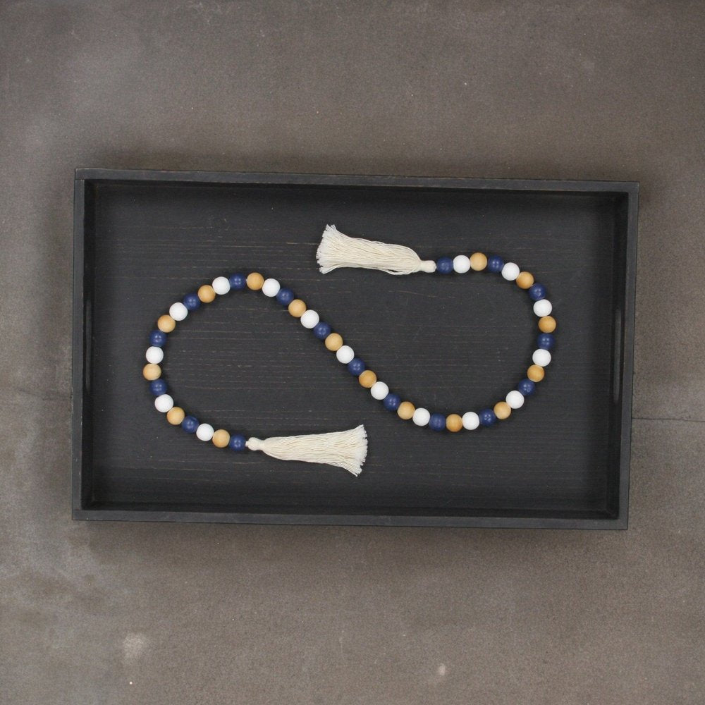36" Blue Natural And White Wood Hand Painted Decorative Tassel HomeRoots