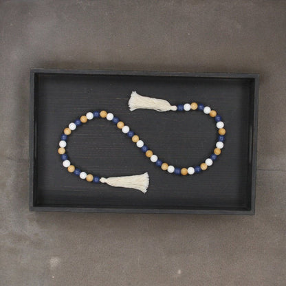 36" Blue Natural And White Wood Hand Painted Decorative Tassel HomeRoots