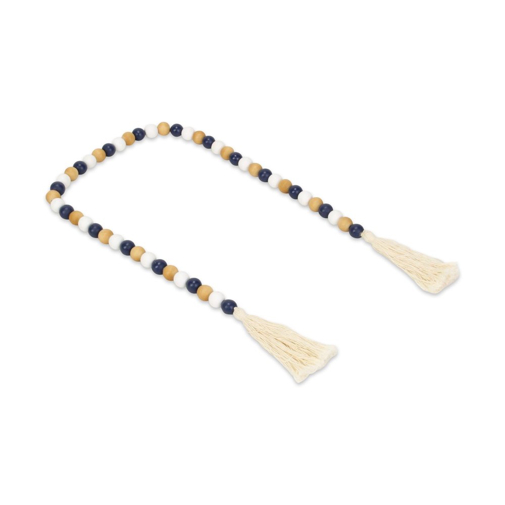 36" Blue Natural And White Wood Hand Painted Decorative Tassel HomeRoots