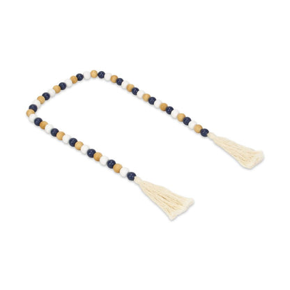 36" Blue Natural And White Wood Hand Painted Decorative Tassel HomeRoots