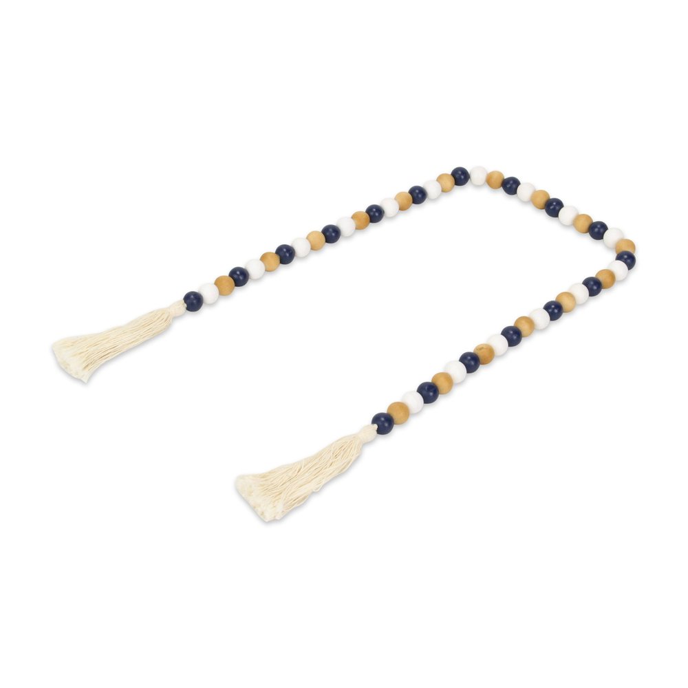 36" Blue Natural And White Wood Hand Painted Decorative Tassel HomeRoots