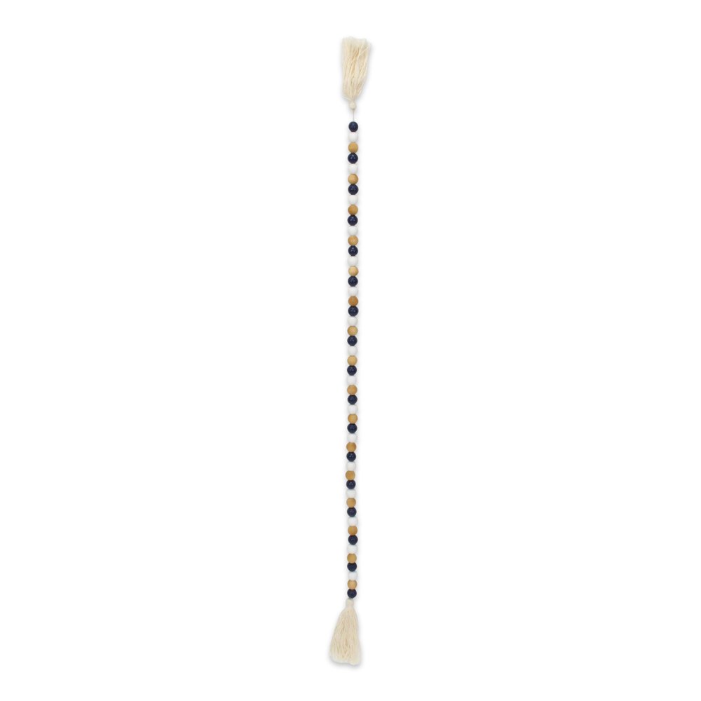 36" Blue Natural And White Wood Hand Painted Decorative Tassel HomeRoots