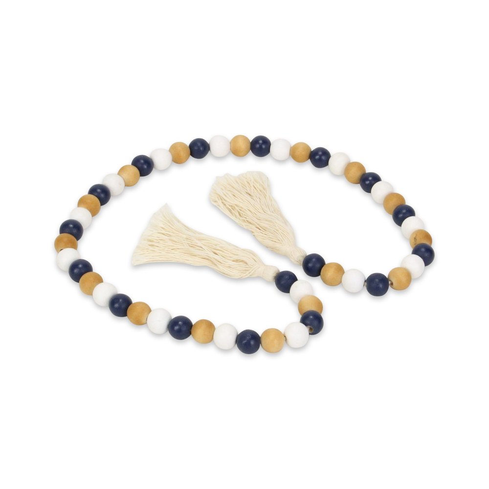 36" Blue Natural And White Wood Hand Painted Decorative Tassel HomeRoots