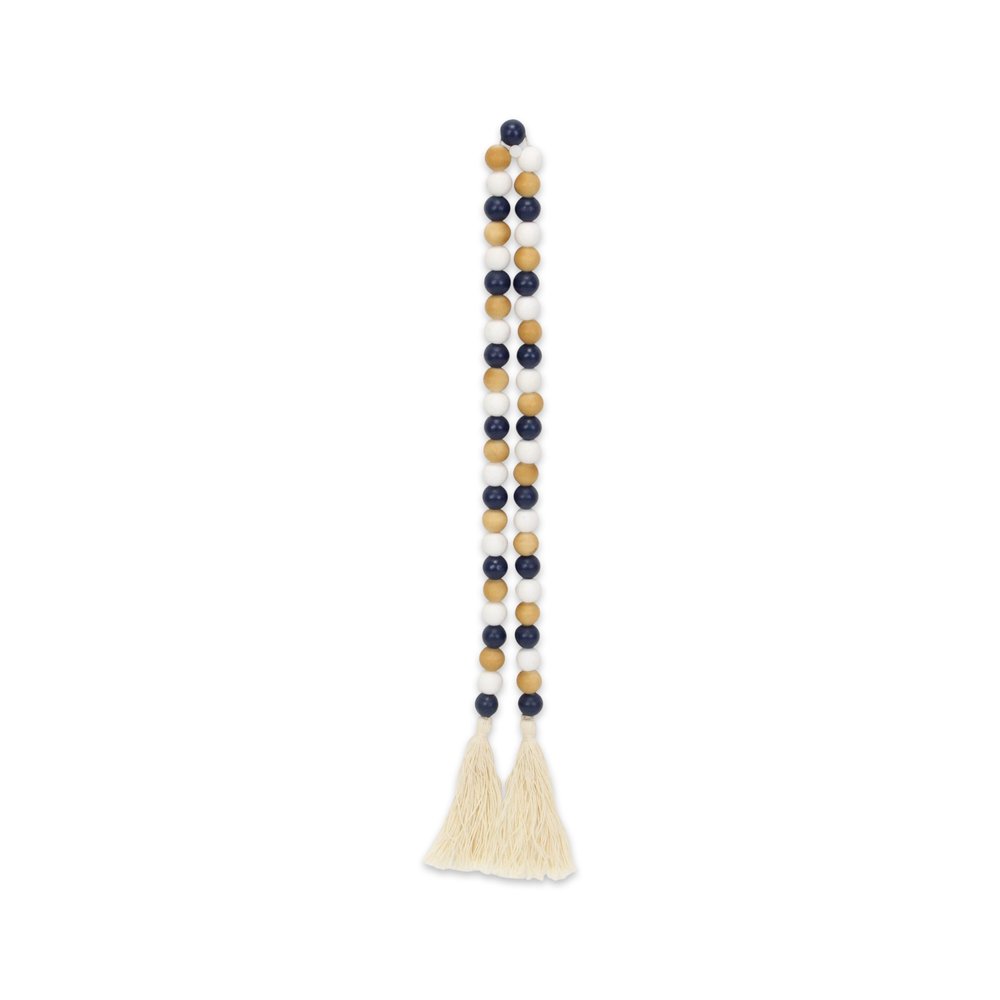 36" Blue Natural And White Wood Hand Painted Decorative Tassel HomeRoots