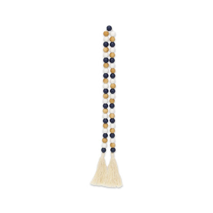 36" Blue Natural And White Wood Hand Painted Decorative Tassel HomeRoots