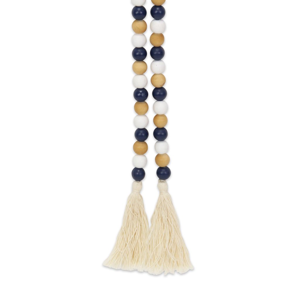 36" Blue Natural And White Wood Hand Painted Decorative Tassel HomeRoots