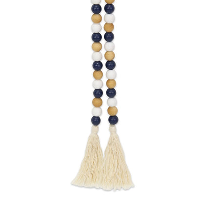36" Blue Natural And White Wood Hand Painted Decorative Tassel HomeRoots