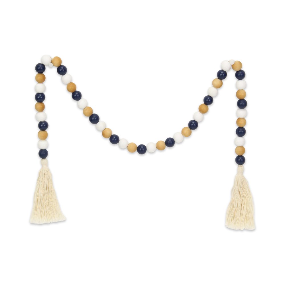 36" Blue Natural And White Wood Hand Painted Decorative Tassel HomeRoots
