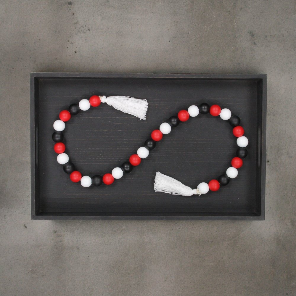 40" Black Red And White Wood Hand Painted Decorative Tassel HomeRoots