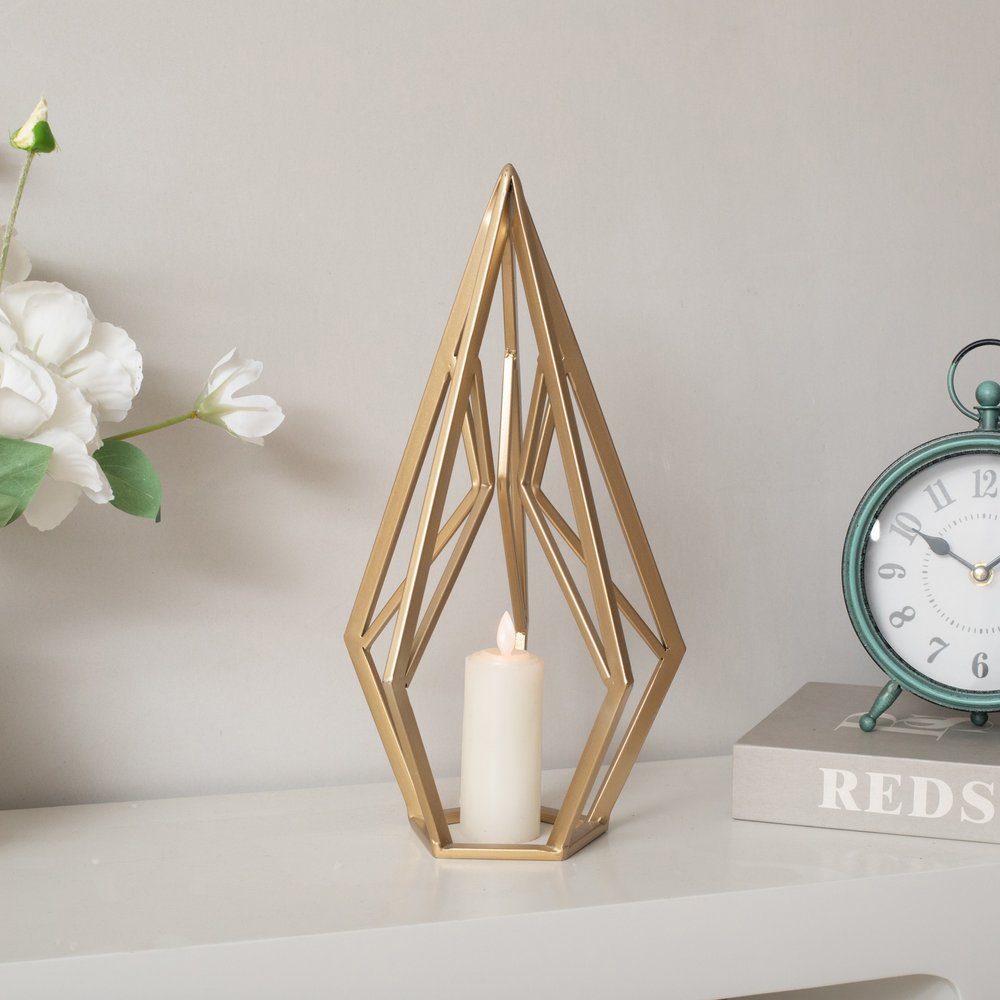 14" Gold Metal Open Geometric Tabletop Sculpture HomeRoots