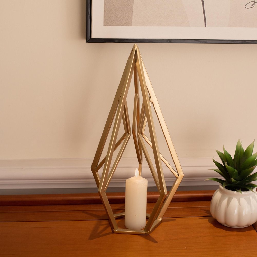 14" Gold Metal Open Geometric Tabletop Sculpture HomeRoots