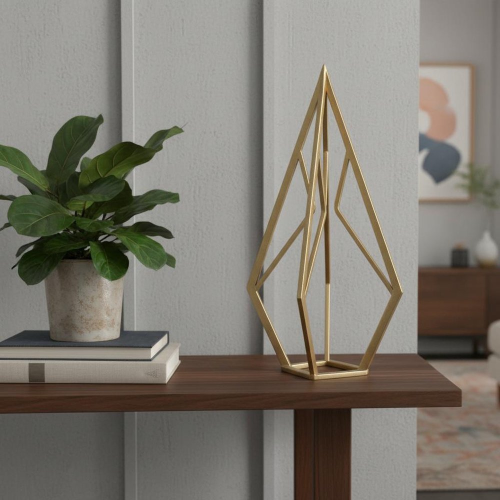 14" Gold Metal Open Geometric Tabletop Sculpture HomeRoots